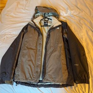 The North Face HyVent 3 in 1 Men Ski Jacket Removable Hood Full Zip Brown Size M